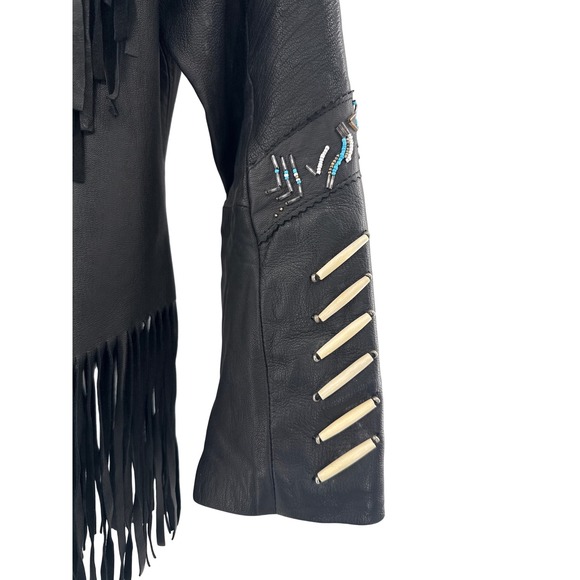 Fox Creek Leather Co Women's Black Fringe Beaded Leather Jacket Size S‎ - Picture 3 of 9